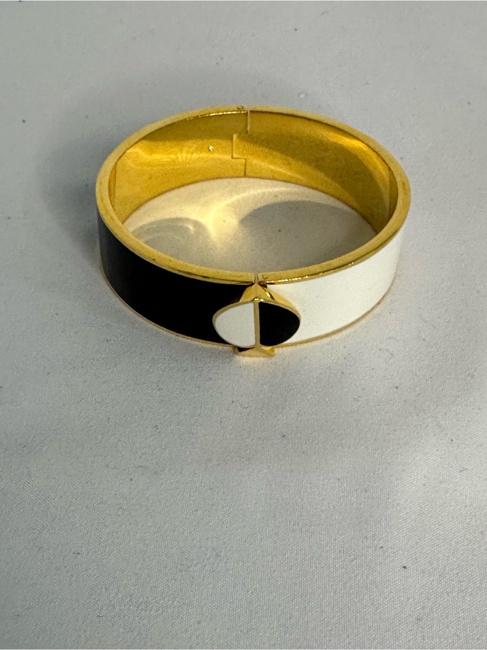 Kate Spade Heritage Gold-Tone Black and White Enamel Hinged Bangle Bracelet
